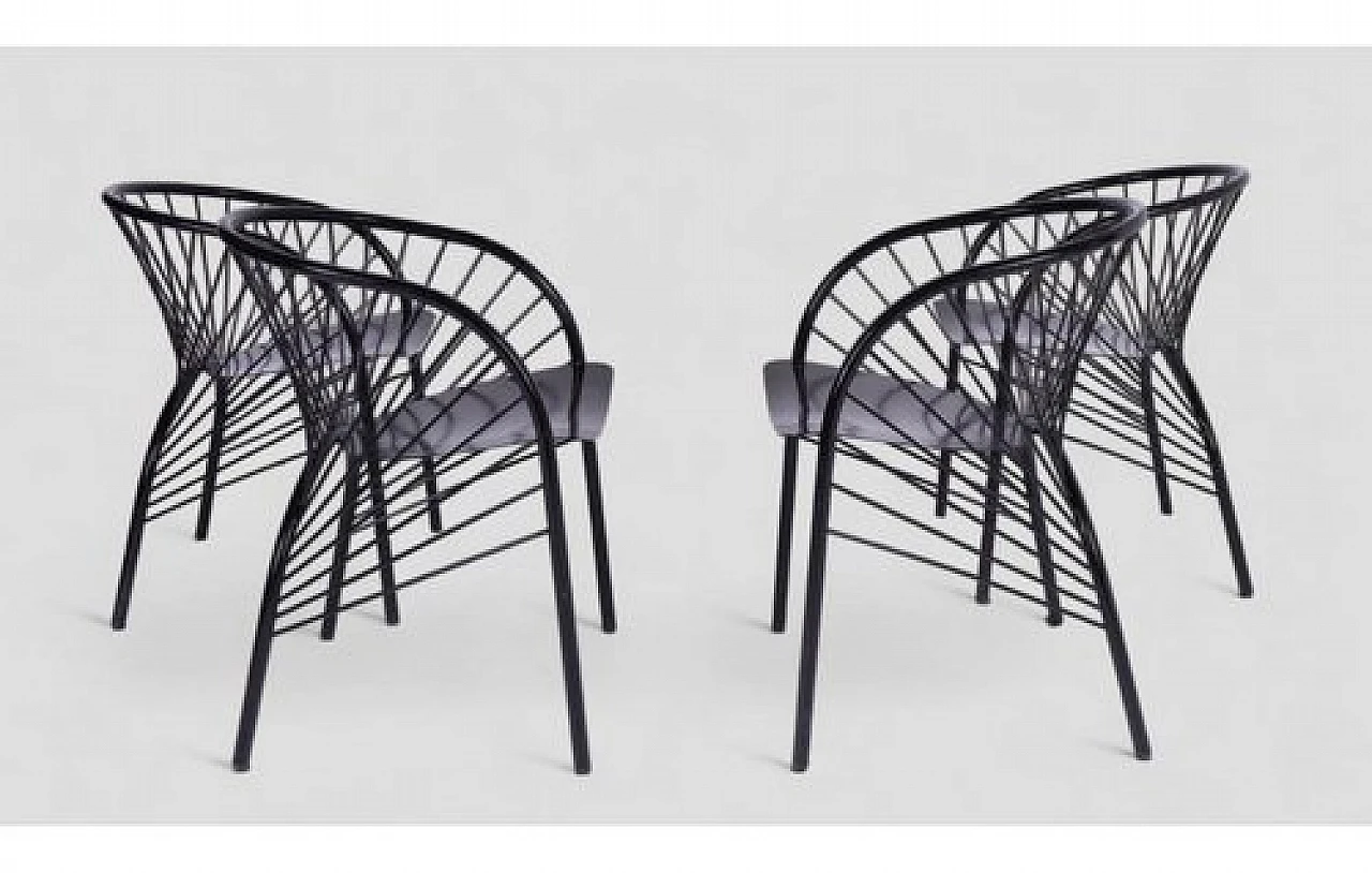4 Lizie armchairs in black metal by Paolo Pallucco, 1984 4