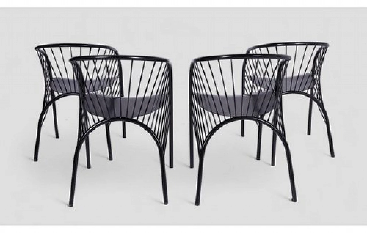 4 Lizie armchairs in black metal by Paolo Pallucco, 1984 5