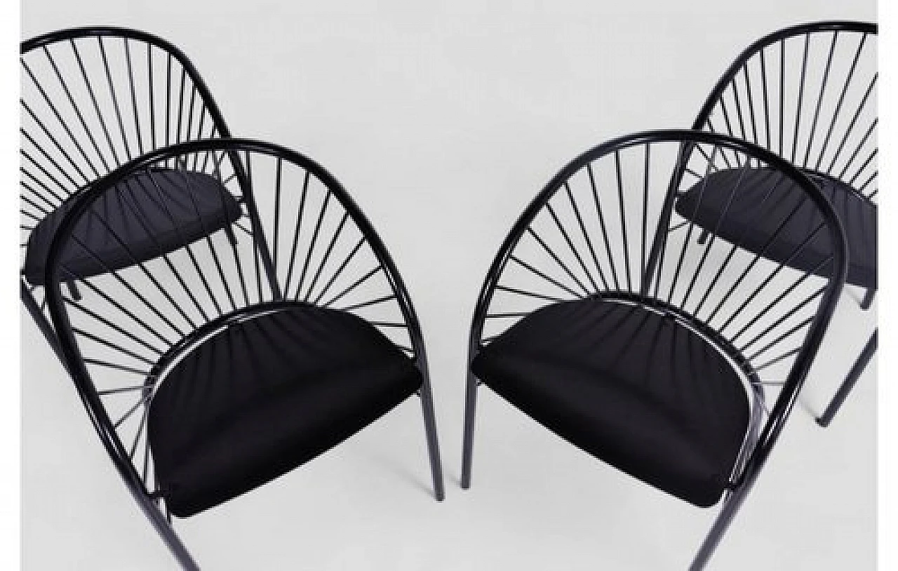 4 Lizie armchairs in black metal by Paolo Pallucco, 1984 6