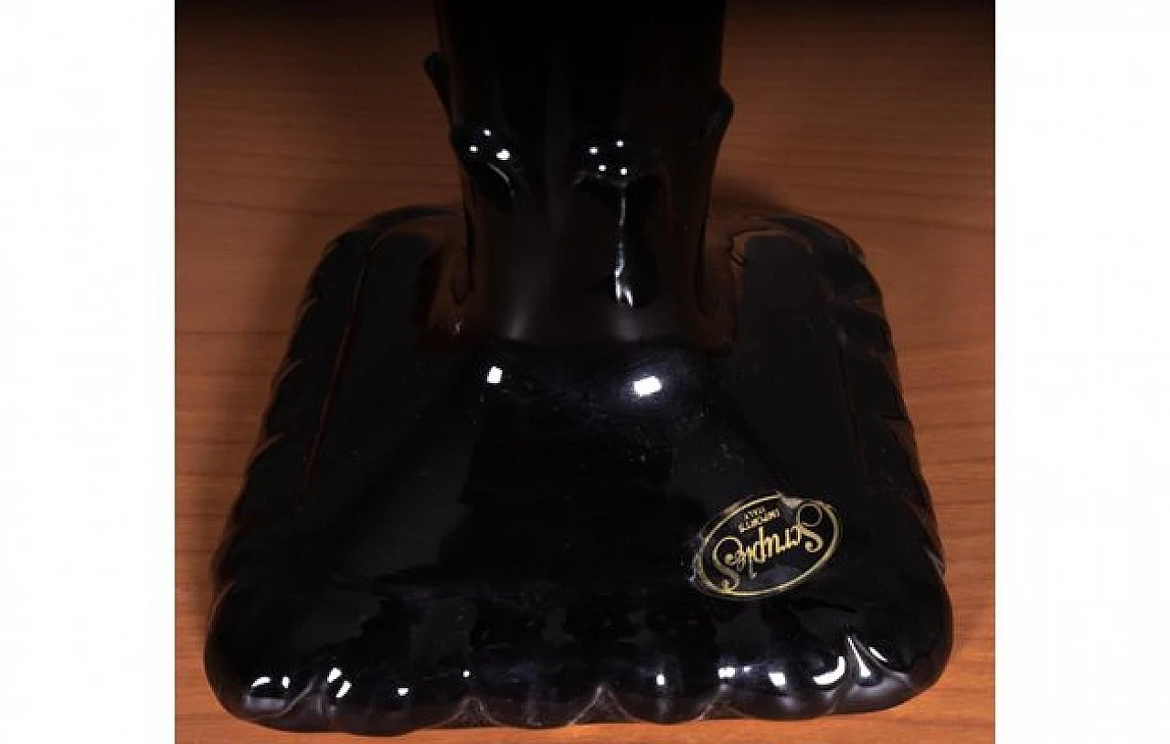 Lampada da tavolo con base a fiore in ceramica nera, anni '80 3