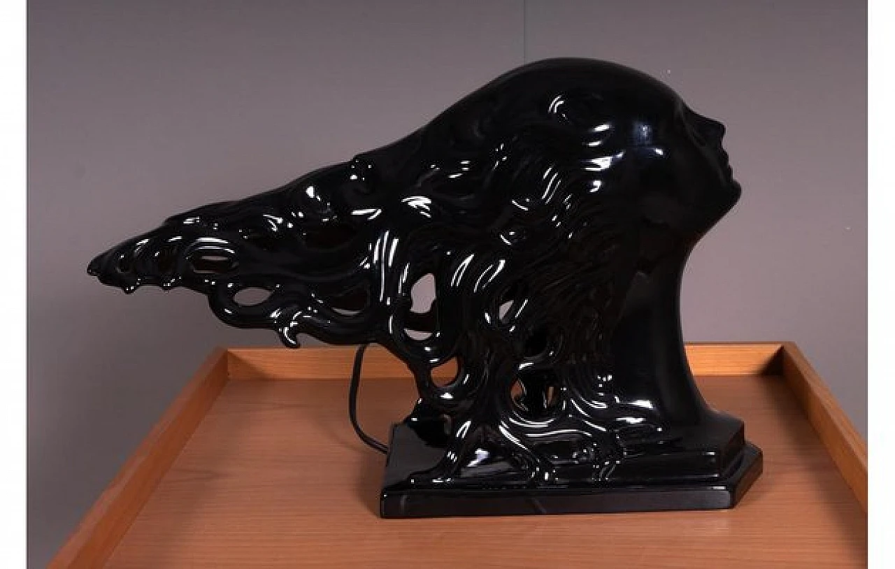 Lampada da tavolo a forma di donna in ceramica nera, anni '90 1