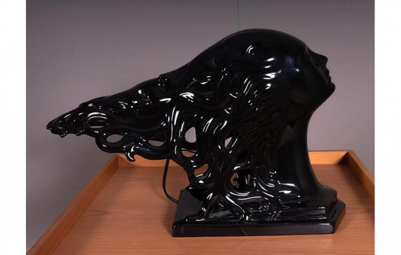 Lampada da tavolo a forma di donna in ceramica nera, anni '90 2