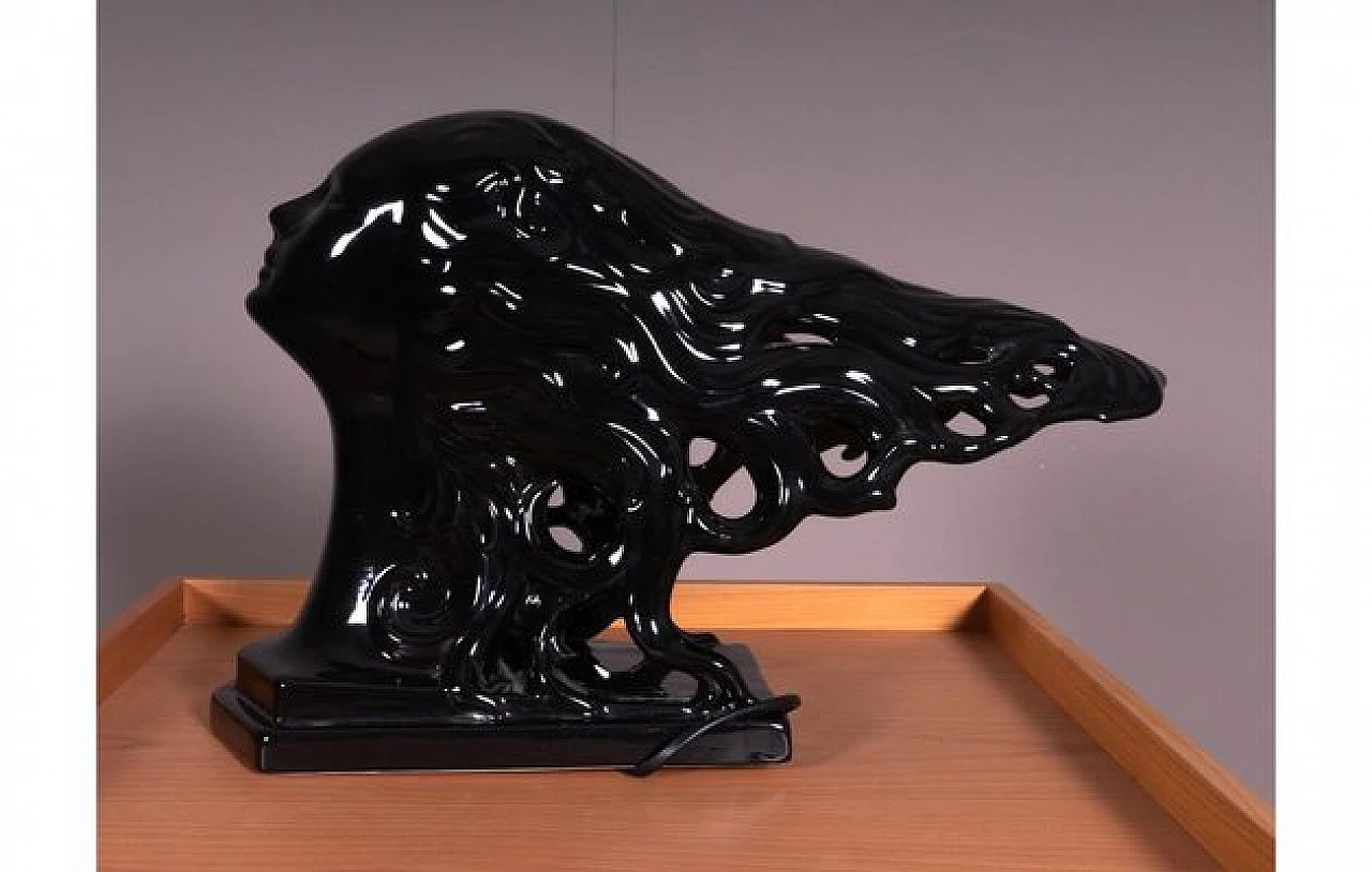 Lampada da tavolo a forma di donna in ceramica nera, anni '90 6