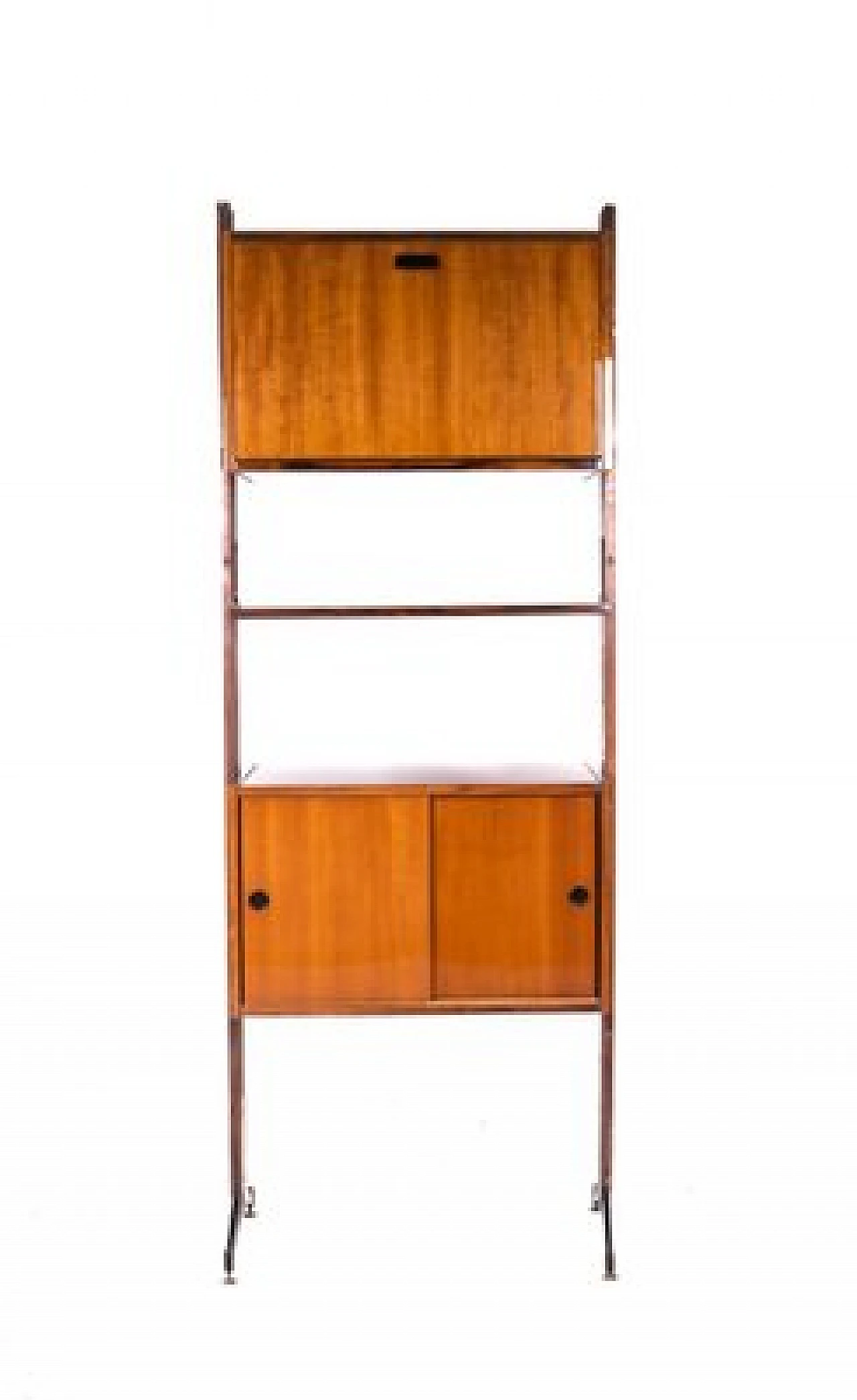 Libreria svedese in teak e ottone con due vani contenitori, anni '70 1