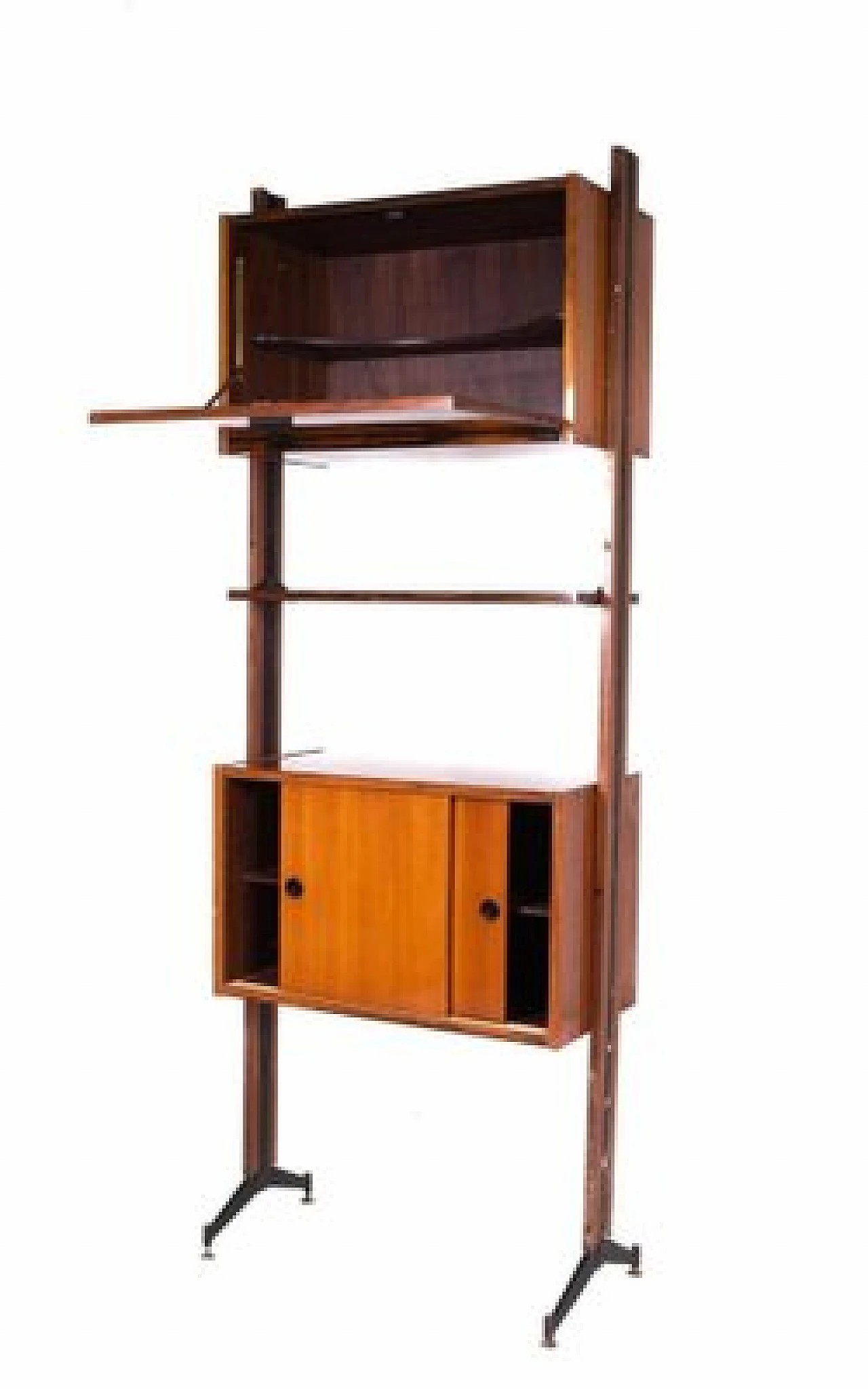 Libreria svedese in teak e ottone con due vani contenitori, anni '70 2