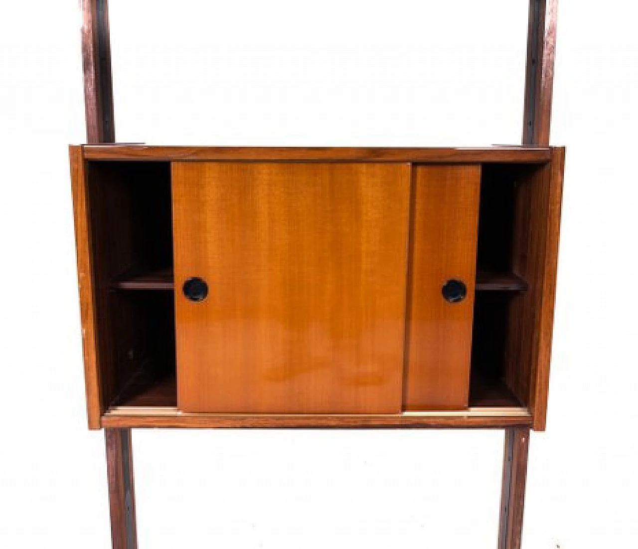 Libreria svedese in teak e ottone con due vani contenitori, anni '70 3