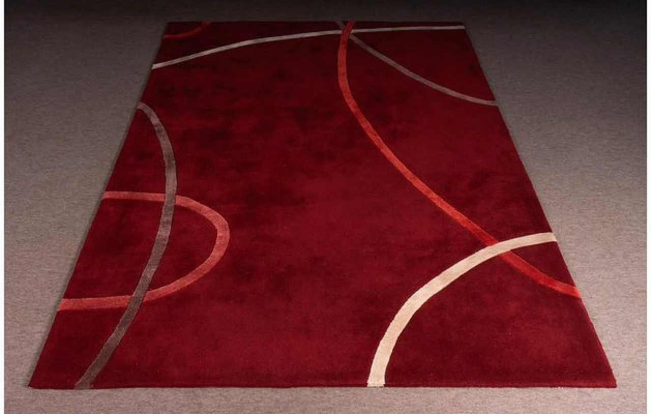 Rectangular rug in red with curved designs, 1990s 1