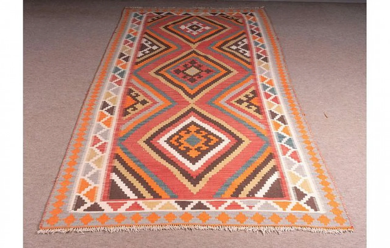 Tappeto Kilim rettangolare in lana, anni '50 1
