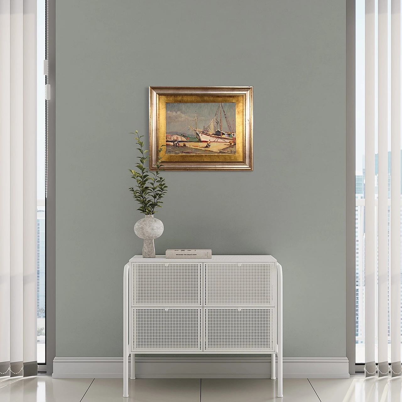 Dipinto ad olio su tavoletta di paesaggio marittimo, anni '60 1445389