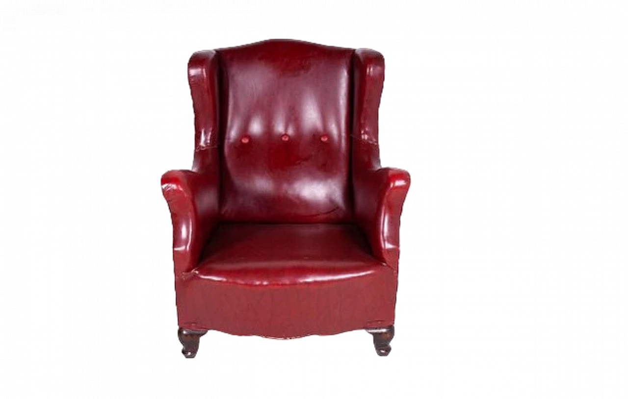 Burgundy leather high back armchair, 2000s 8