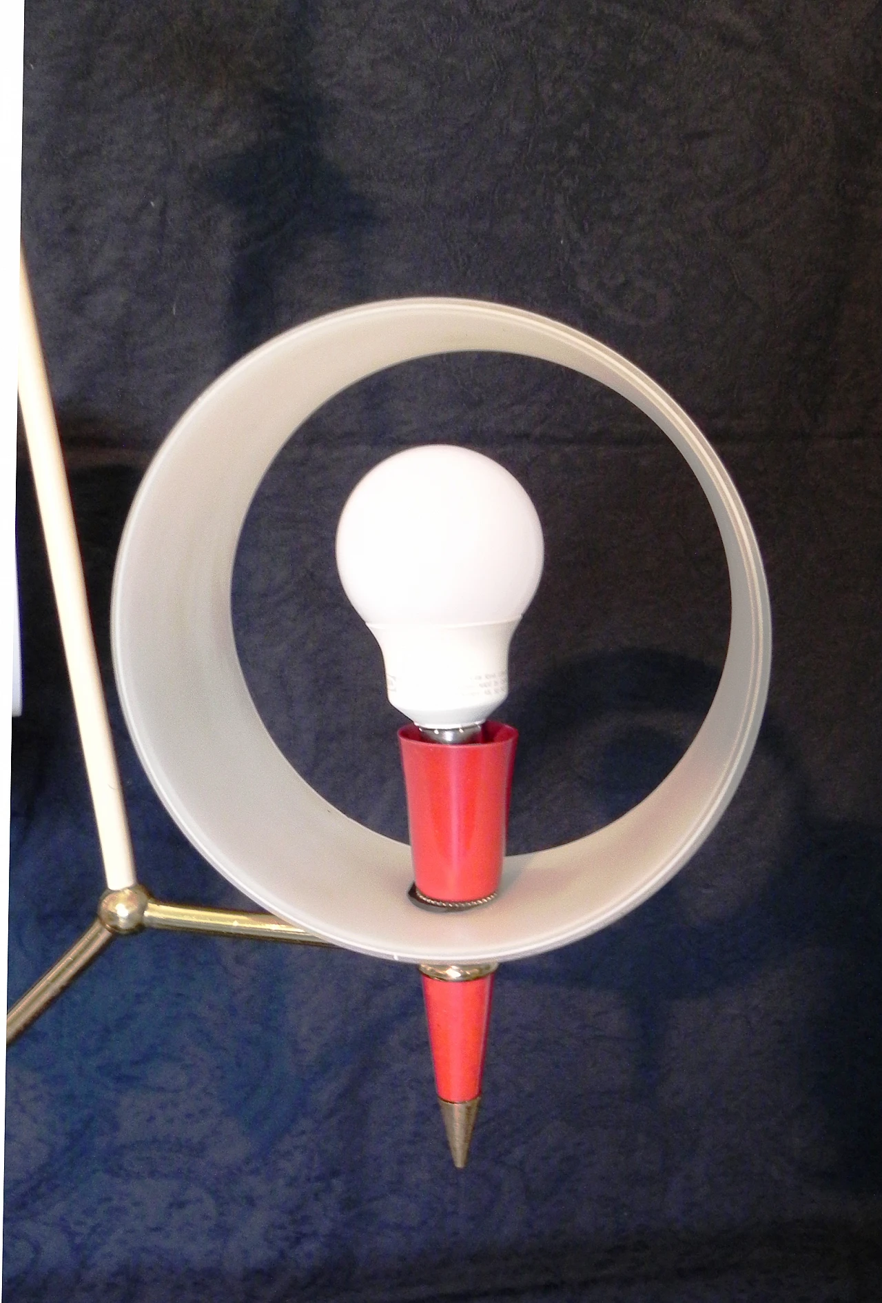 Space Age brass, red plastic and glass chandelier, 1970s 9