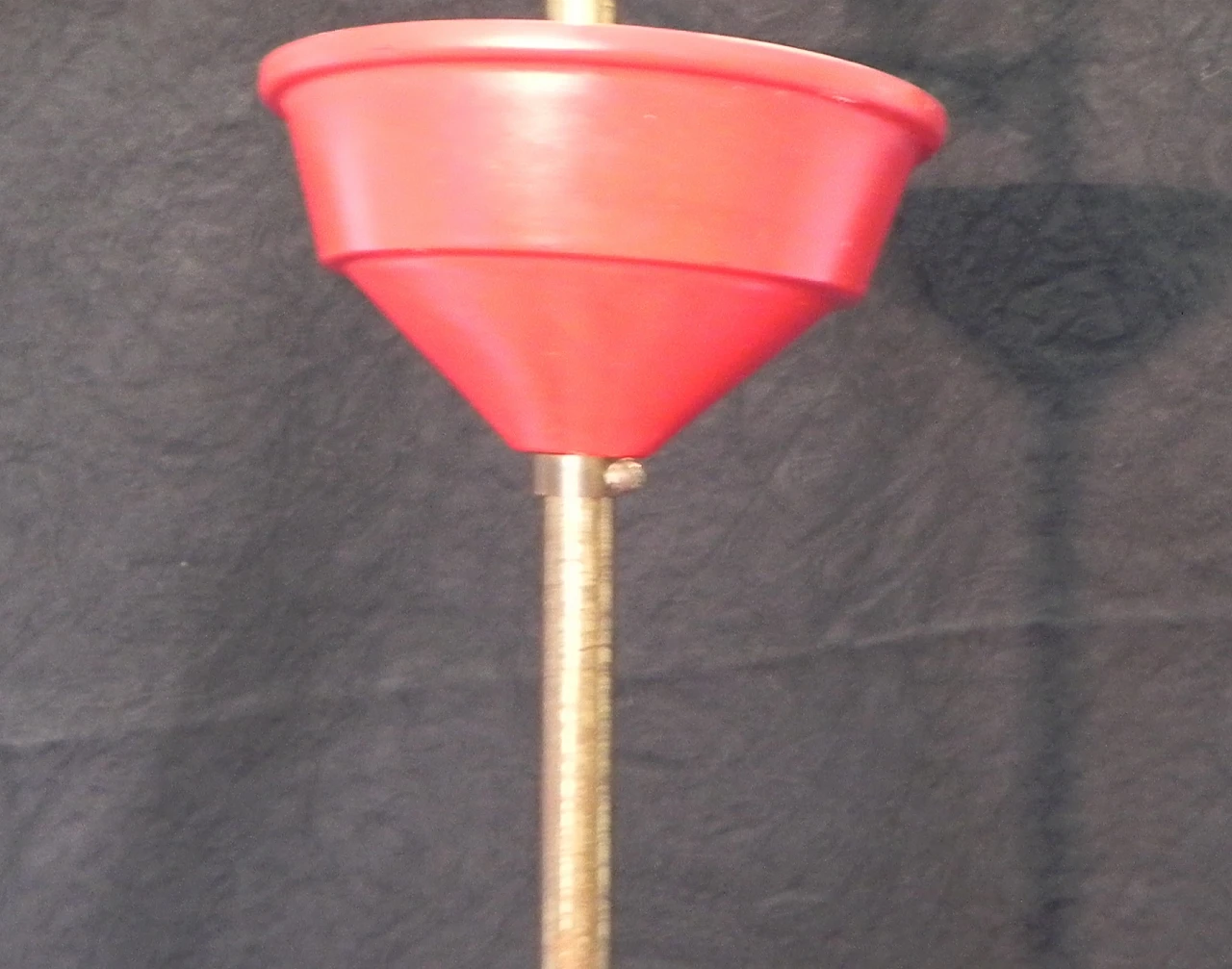 Space Age brass, red plastic and glass chandelier, 1970s 12