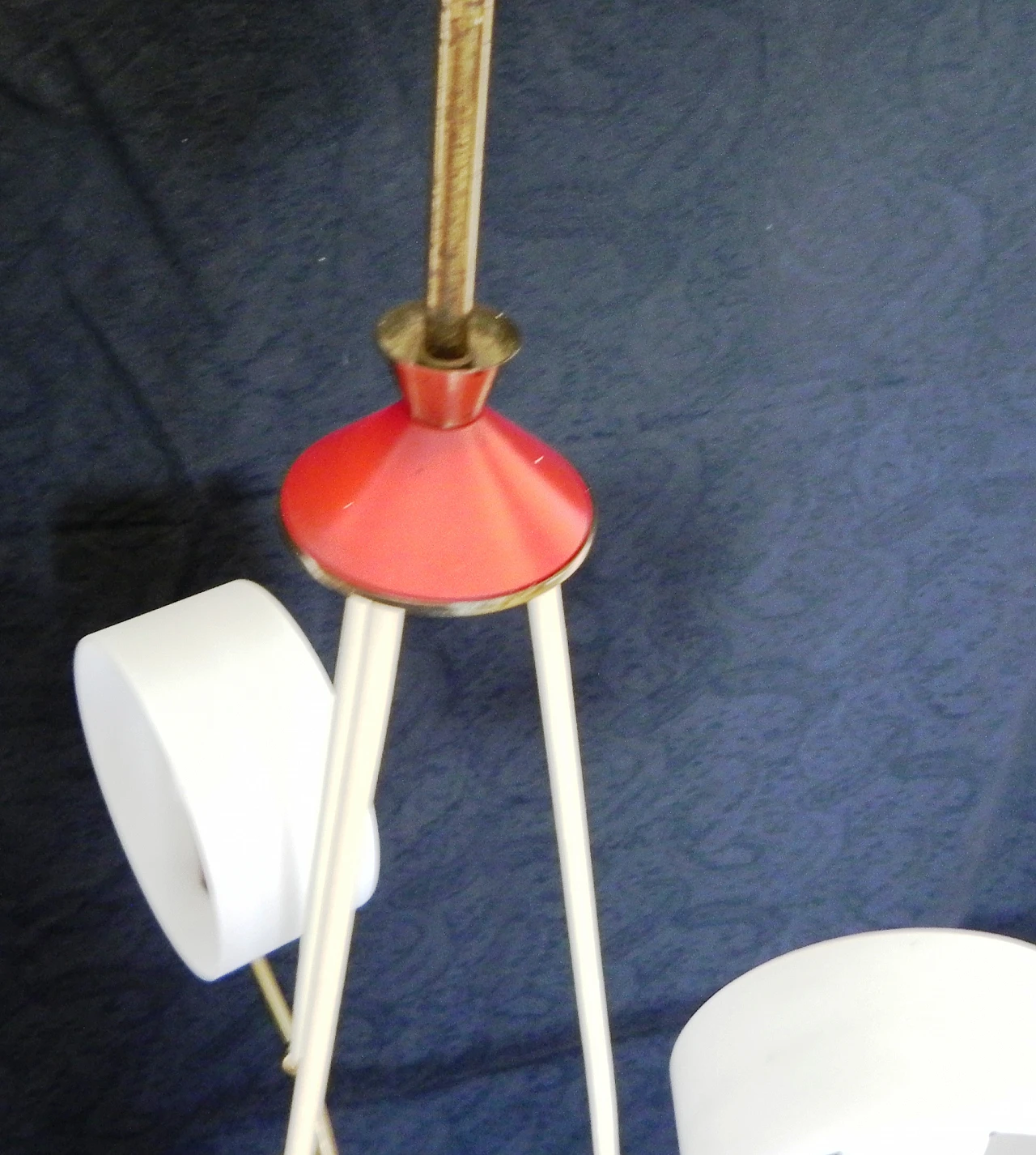 Space Age brass, red plastic and glass chandelier, 1970s 13