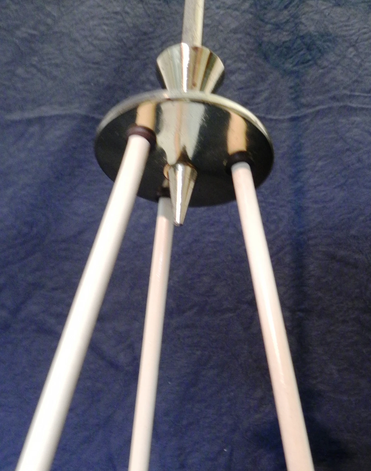 Space Age brass, red plastic and glass chandelier, 1970s 14