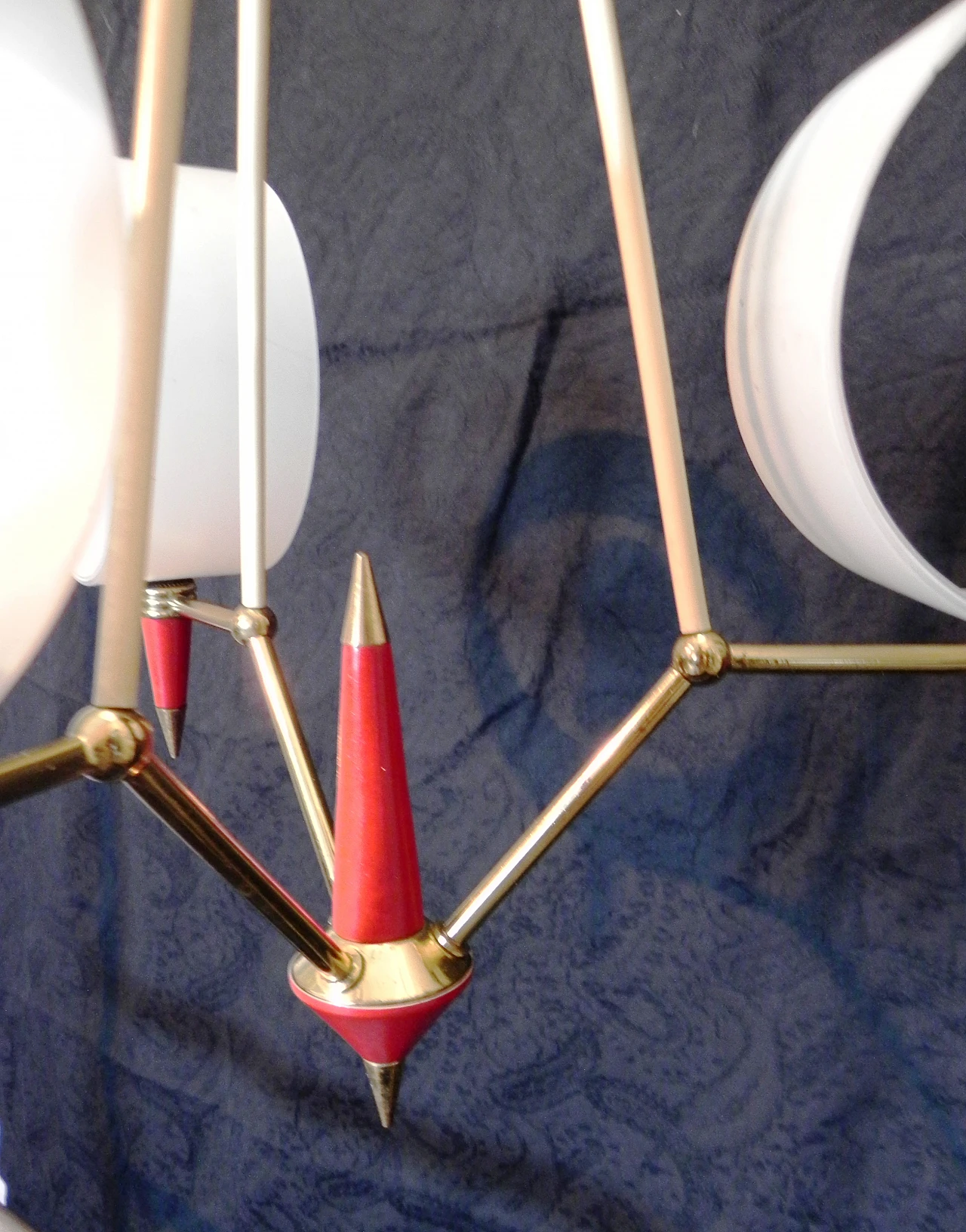 Space Age brass, red plastic and glass chandelier, 1970s 15
