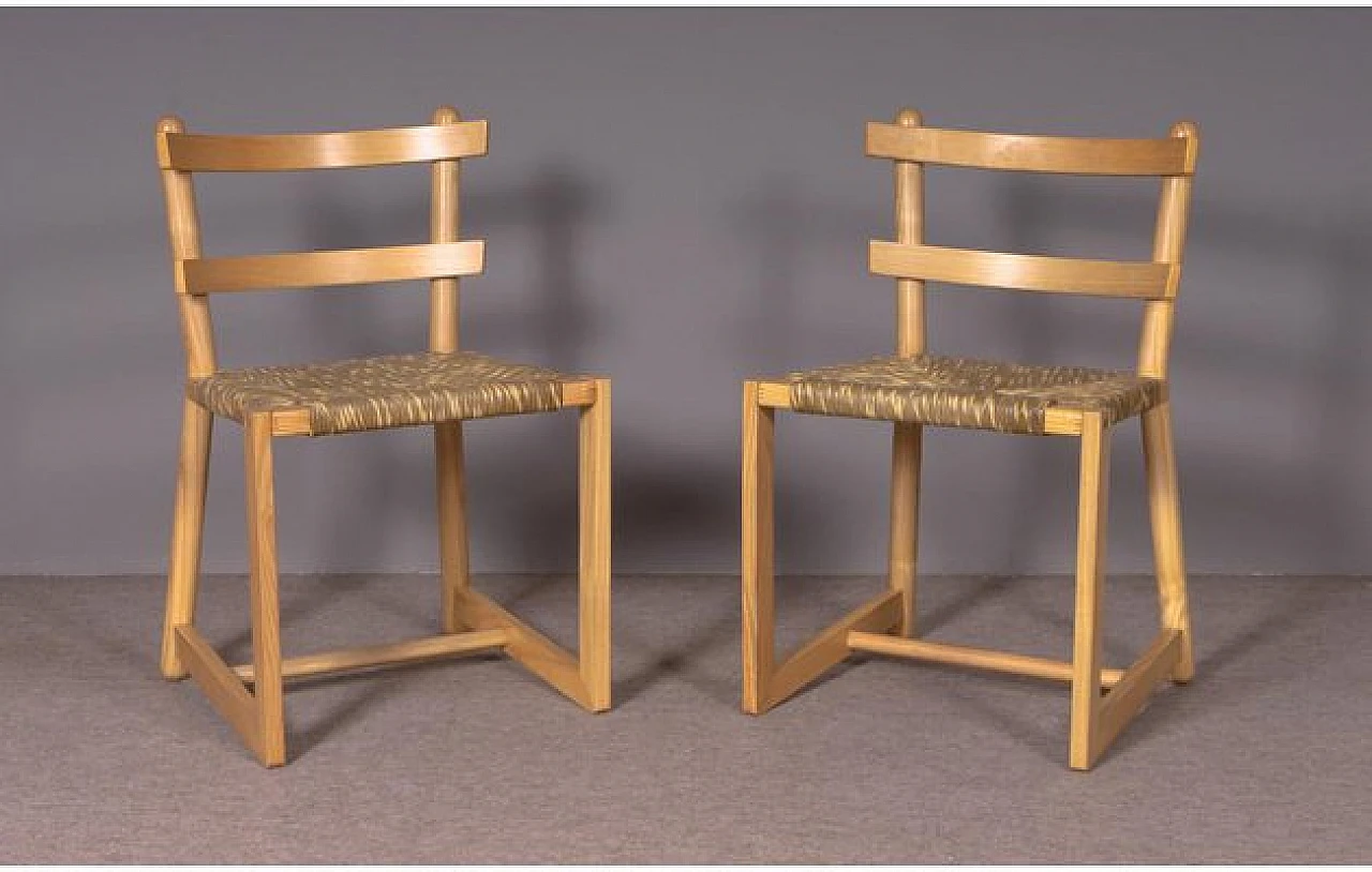 4 Sedie in frassino e seduta in paglia di palude, anni '70 2