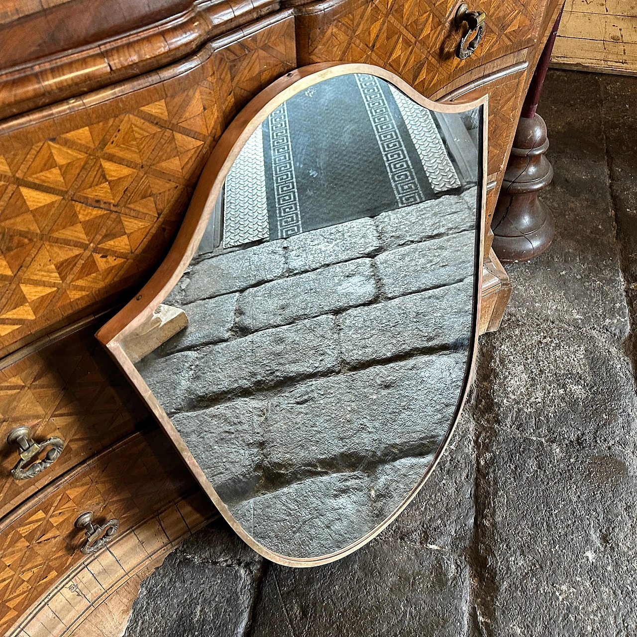 Specchio da parete in ottone nello stile di G. Ponti, anni '50 2