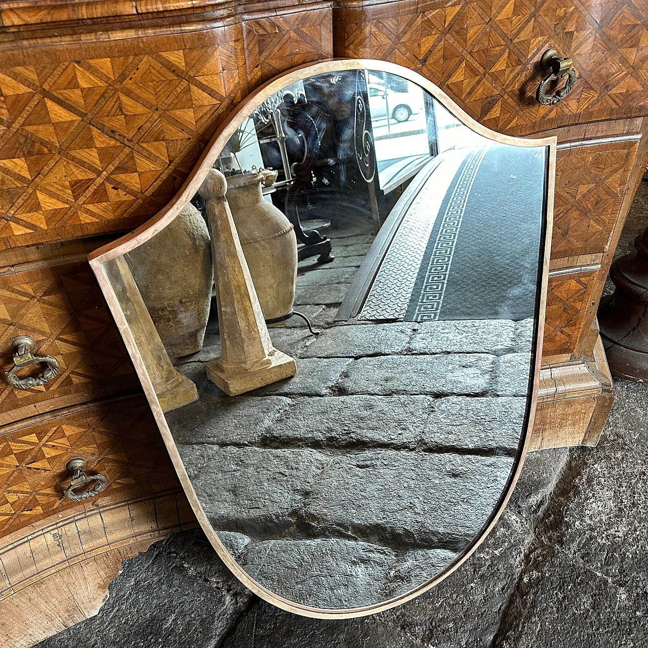 Specchio da parete in ottone nello stile di G. Ponti, anni '50 4