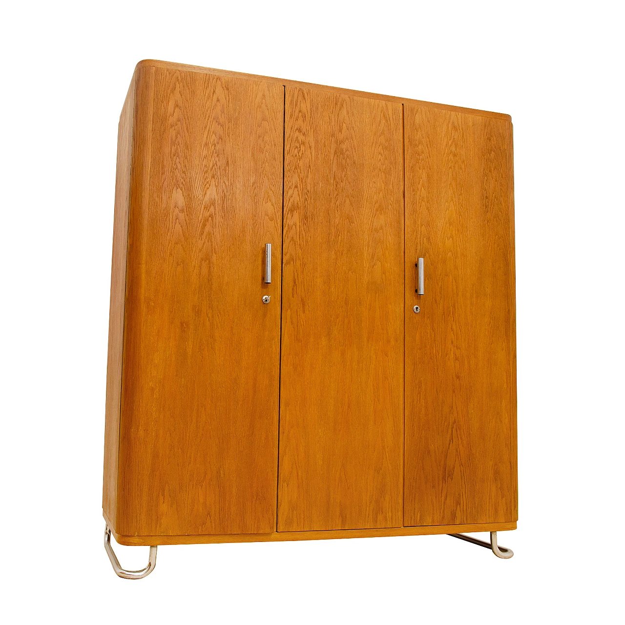 Bauhaus oak three-door wardrobe by Vichr & Spol, 1930s 1