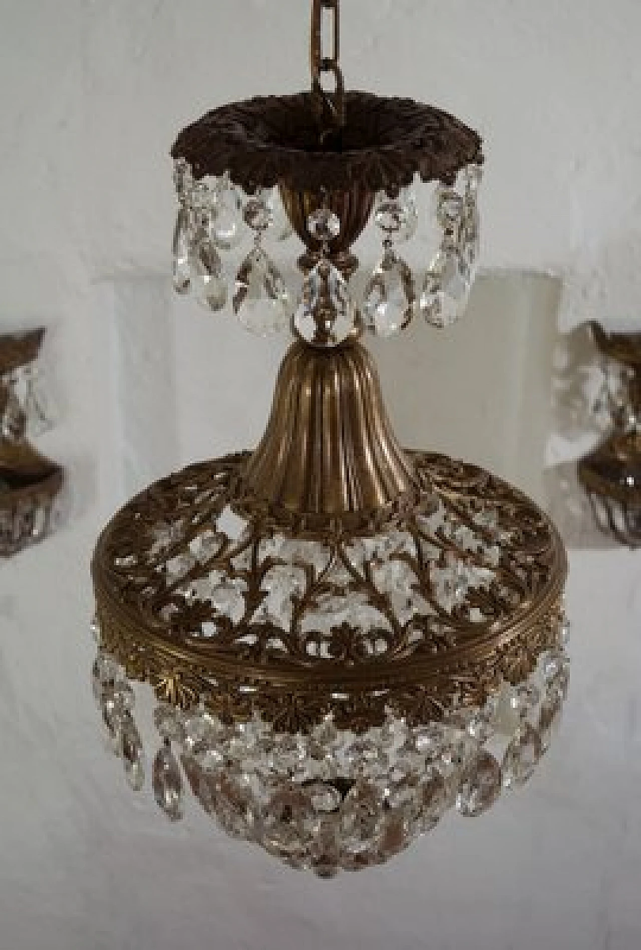 Lampadario Da Soffitto Art Déco Con Gancio In Ottone Antico - Finitura Antique Brass