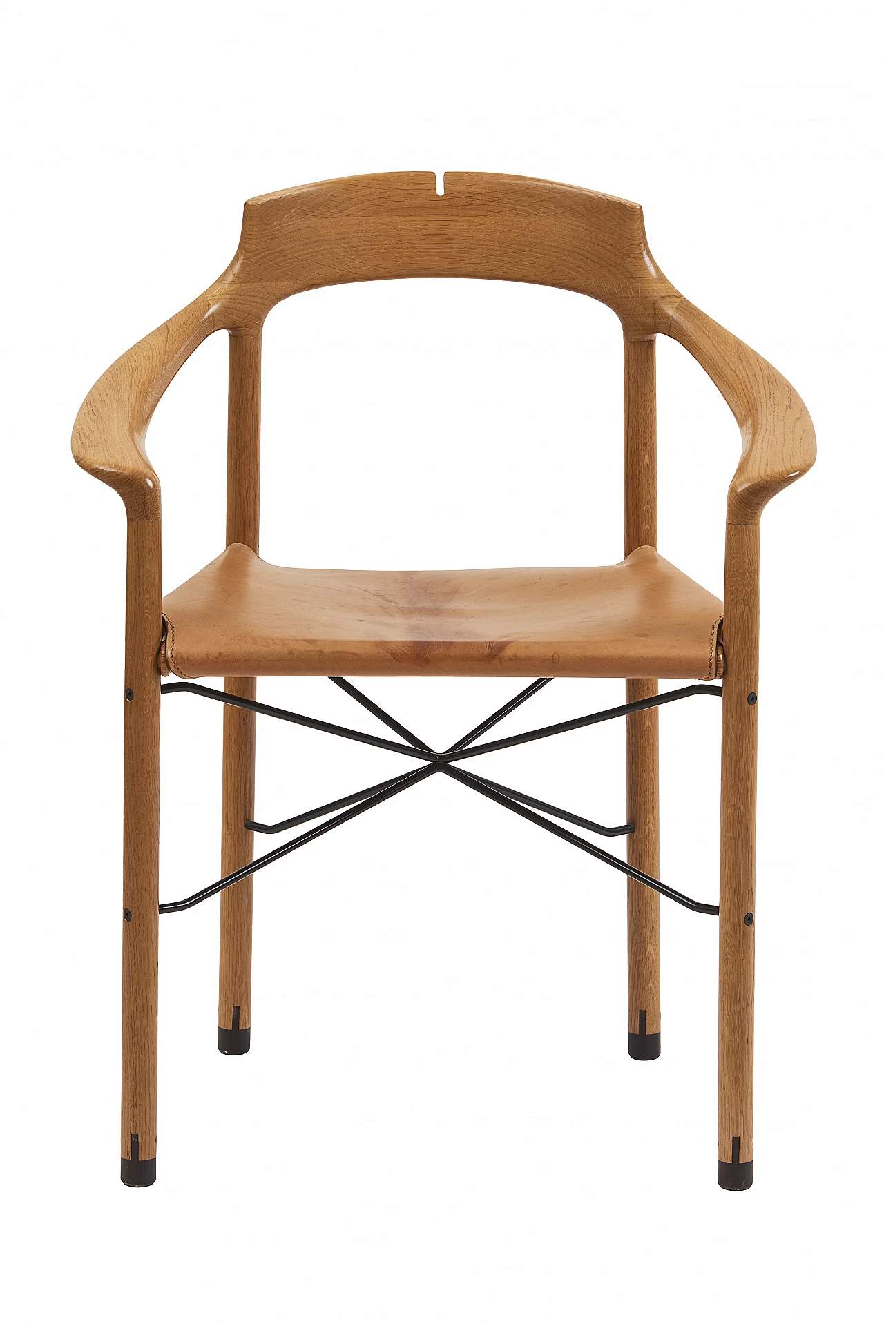 Coppia di poltroncine in rovere e cuoio, anni '90 1