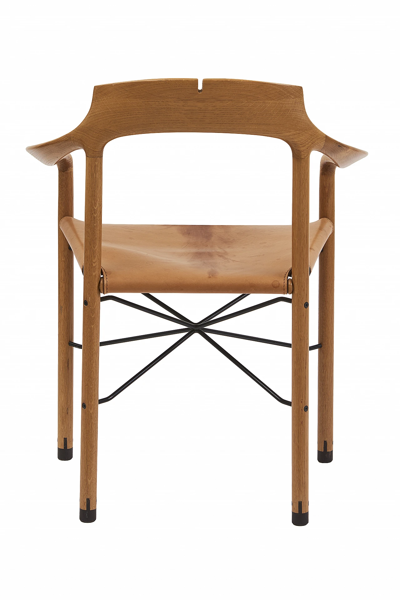 Coppia di poltroncine in rovere e cuoio, anni '90 3