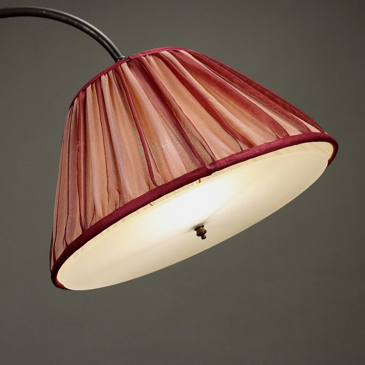 Adjustable brass floor lamp with pink fabric lampshade, 1950s 3