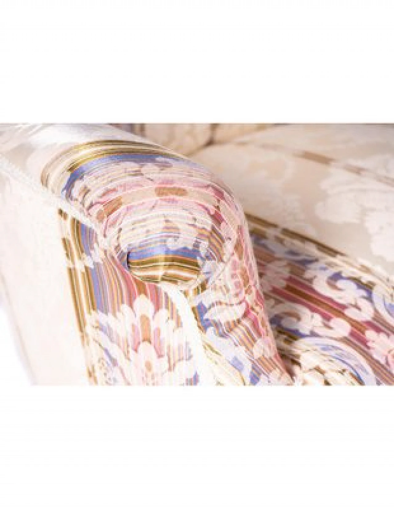 Divano e coppia di poltrone in legno e tessuto a righe, '800 6