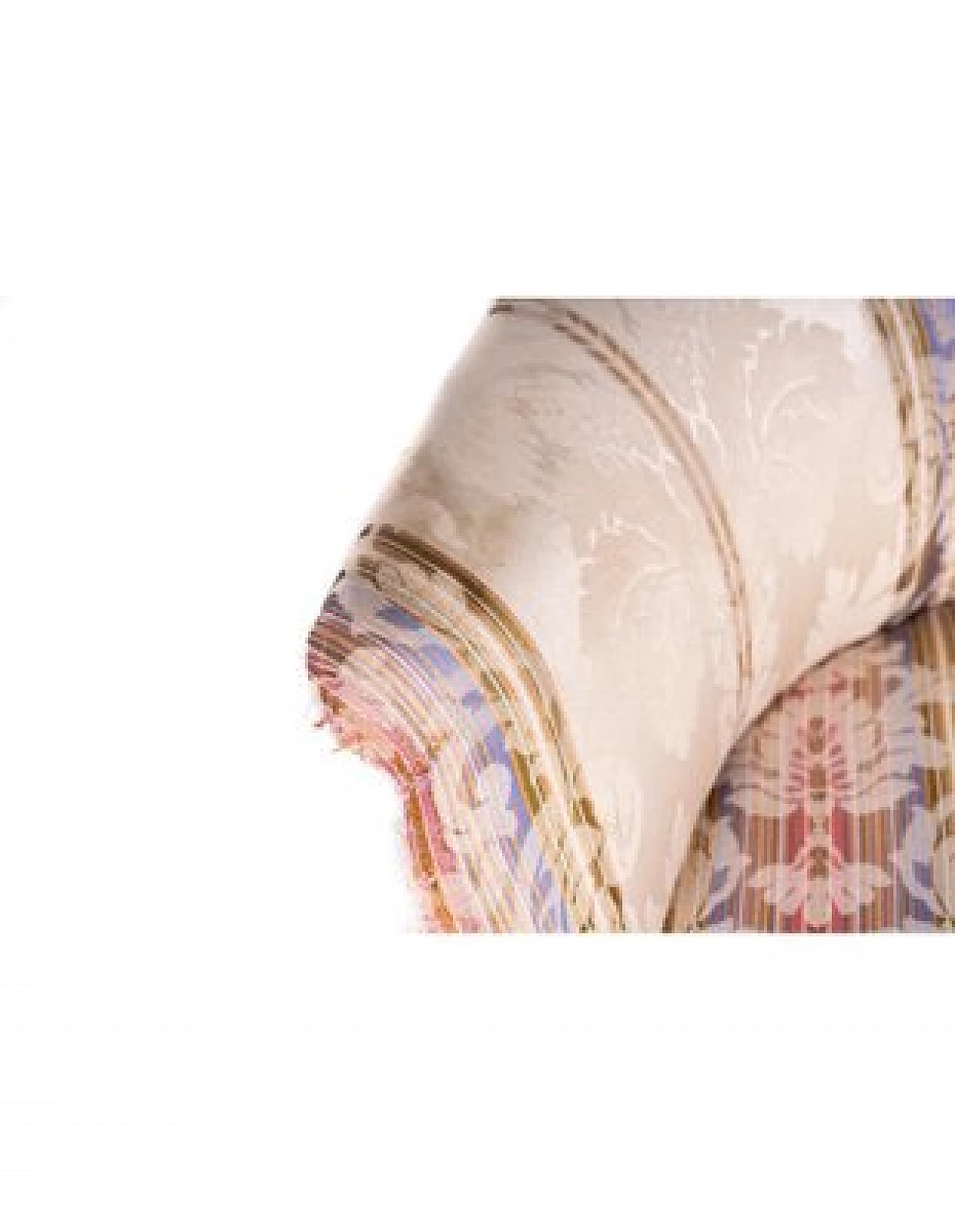 Divano e coppia di poltrone in legno e tessuto a righe, '800 9