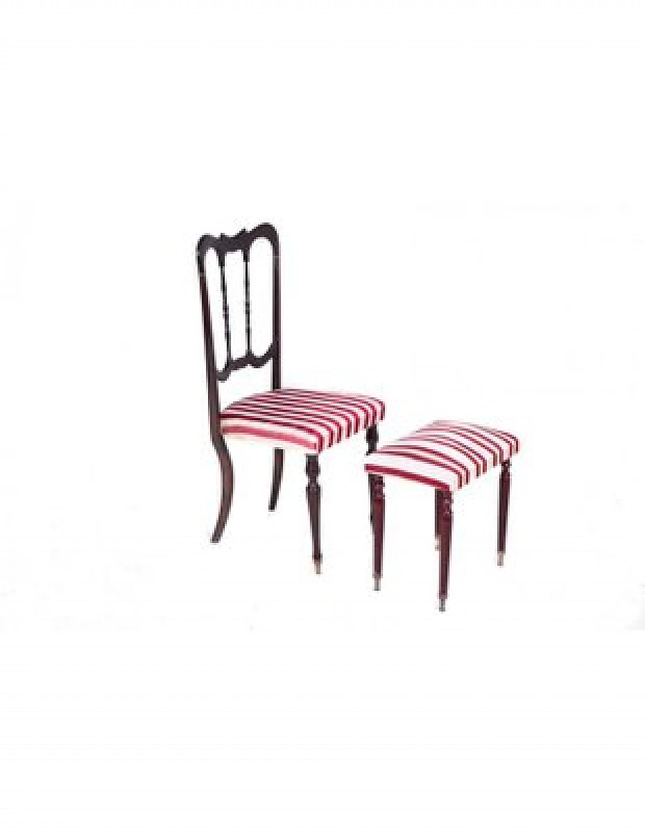 Sedia e sgabello stile Vittoriano in legno ebanizzato e tessuto 1