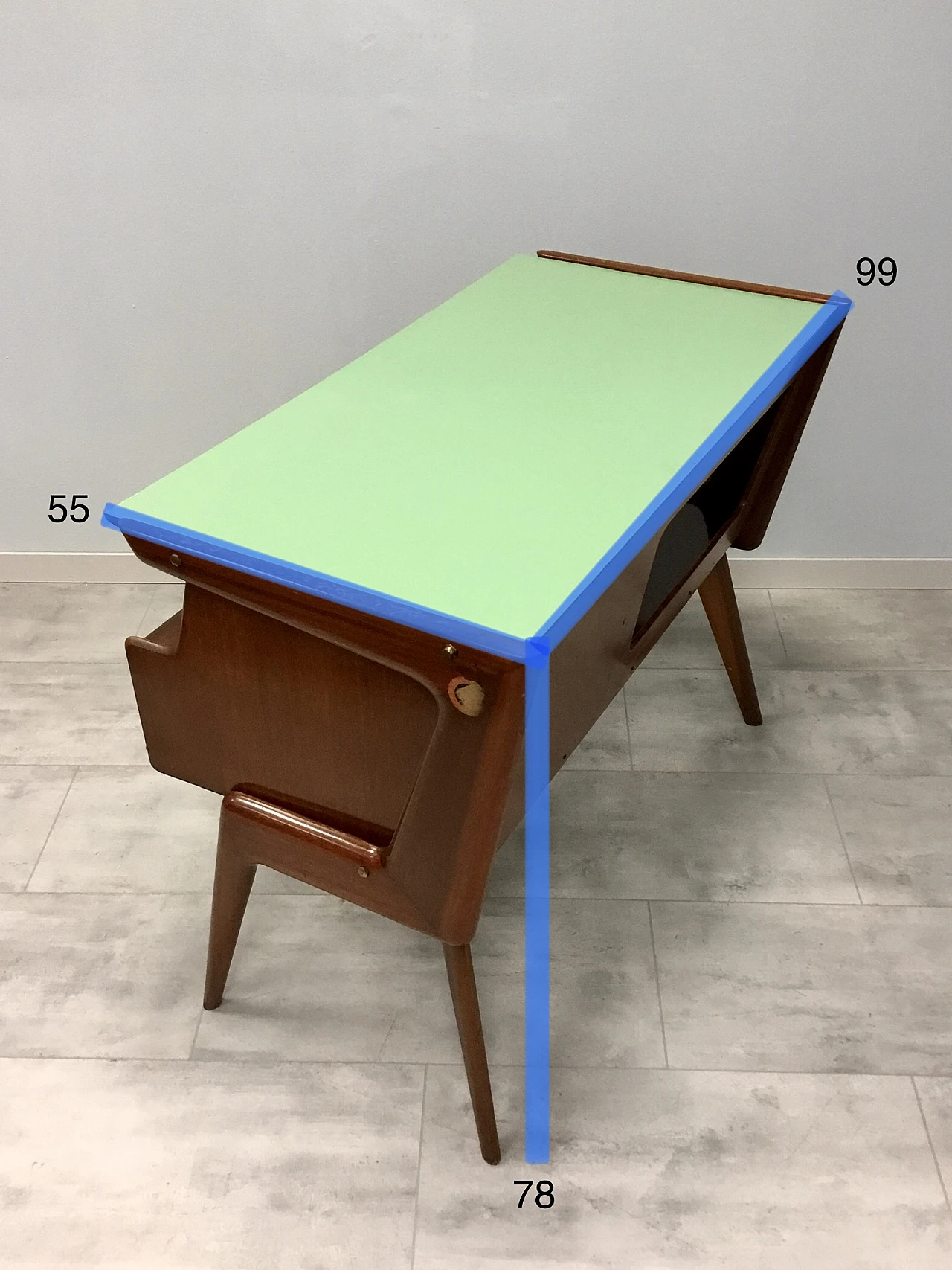 Scrivania in teak e formica multicolore attribuita a Dassi, anni '50 11