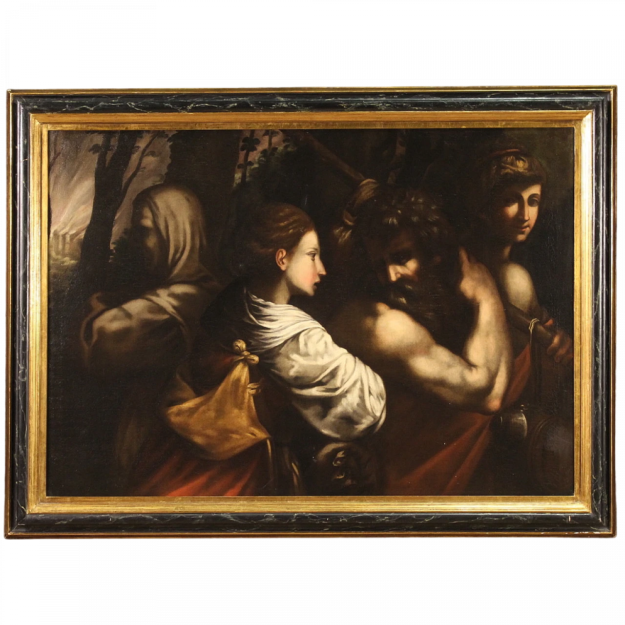 Lot e le figlie fuggono da Sodoma, olio su tela, '600 16