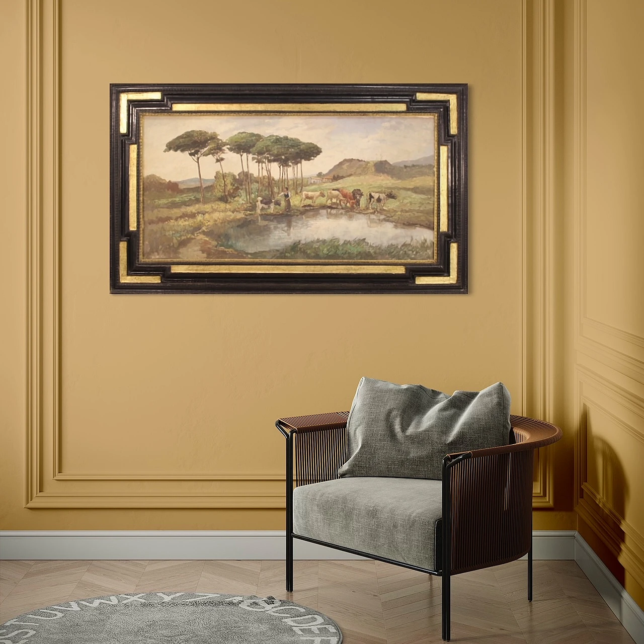 Landscape oil on masonite signed Giron, 1950s 1451662