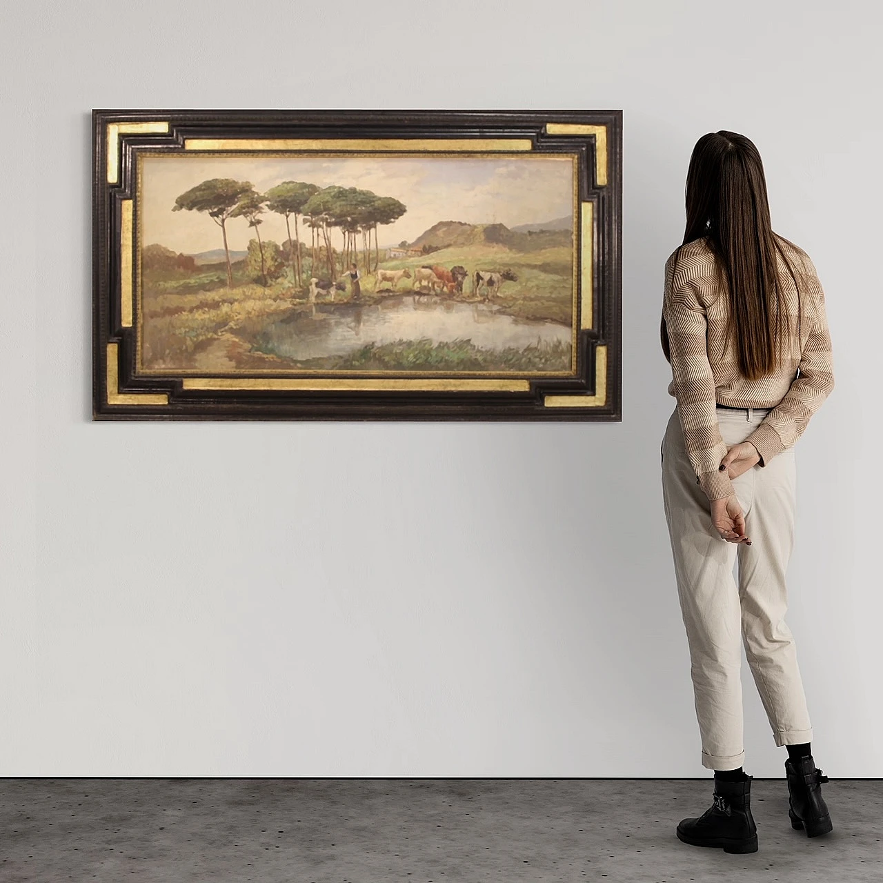 Landscape oil on masonite signed Giron, 1950s 1451663