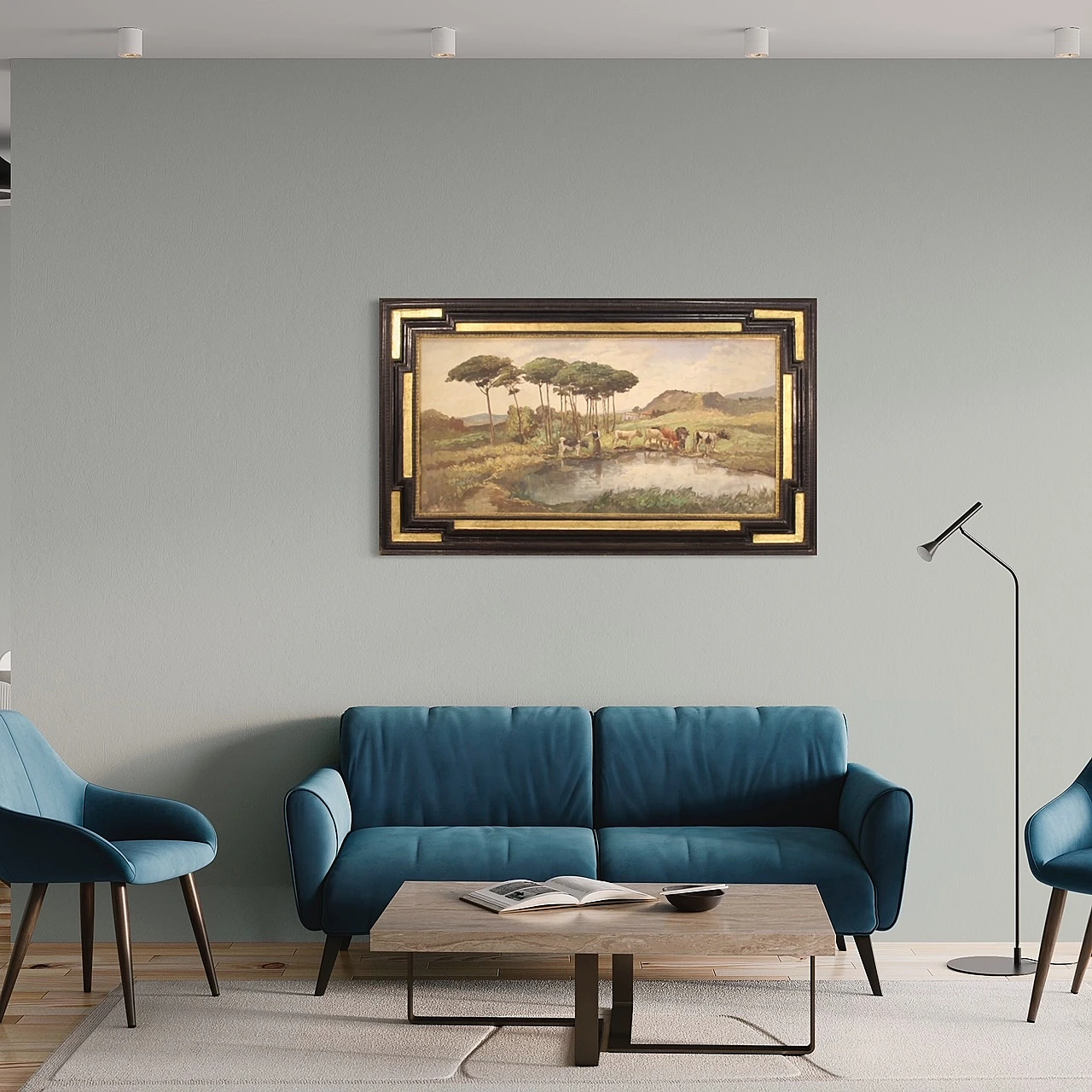 Landscape oil on masonite signed Giron, 1950s 1451665