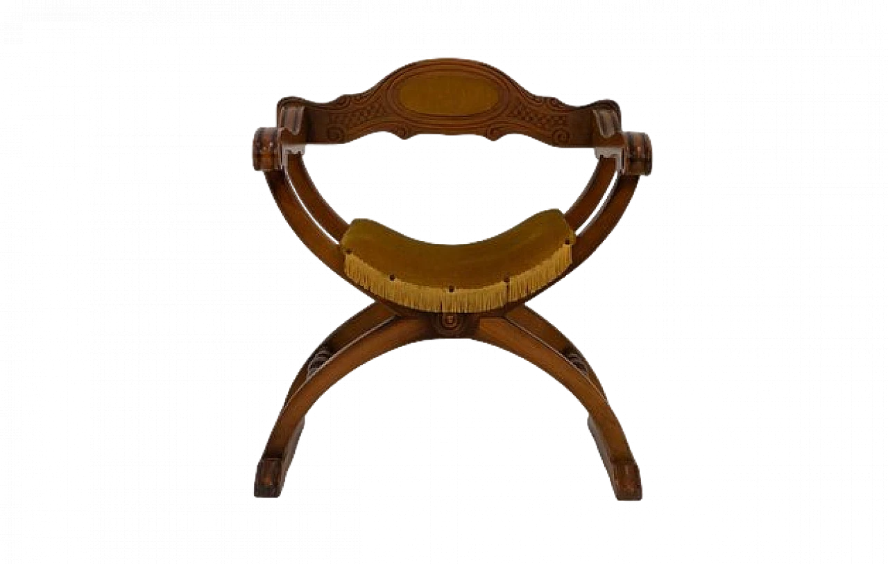 Savonarola chair in wood and seat in mustard fabric, 1970s 6