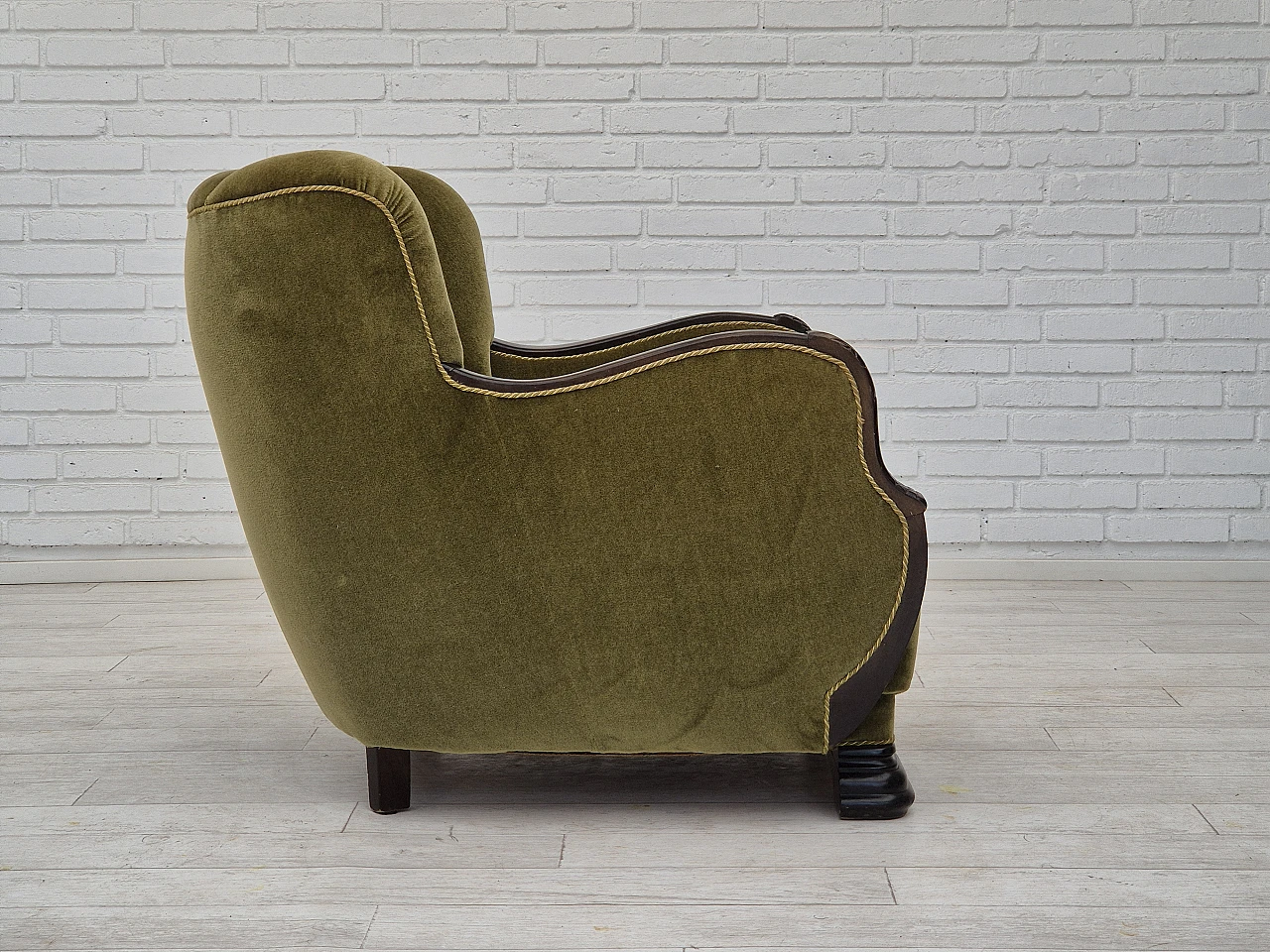 Danish green velvet and oak armchair, 1950s 2