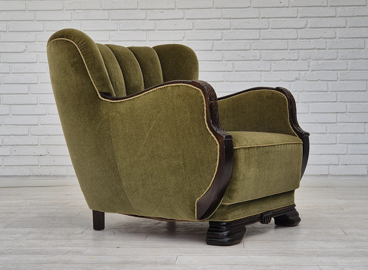 Danish green velvet and oak armchair, 1950s 3