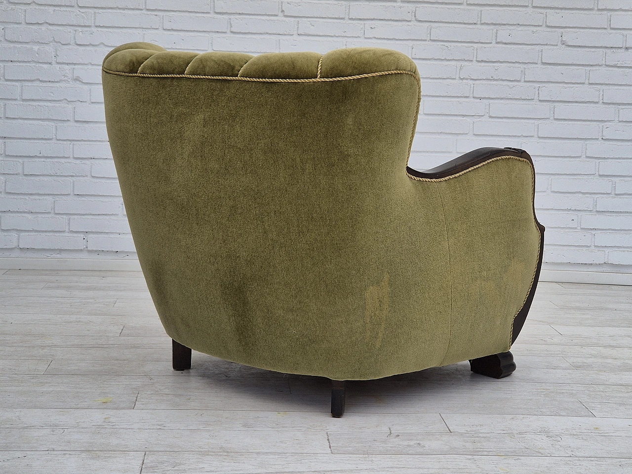 Danish green velvet and oak armchair, 1950s 4