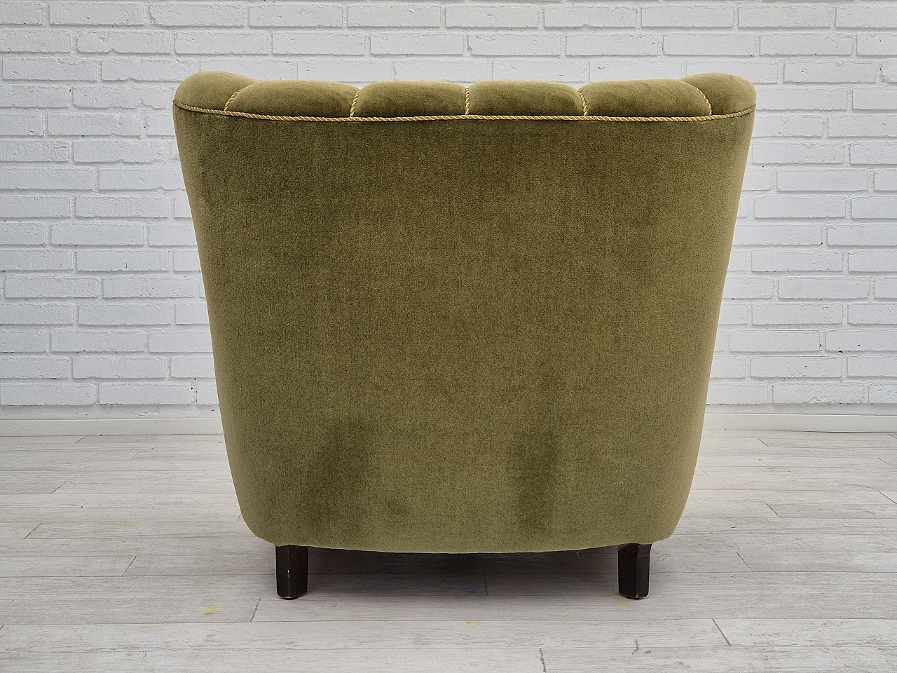 Danish green velvet and oak armchair, 1950s 5