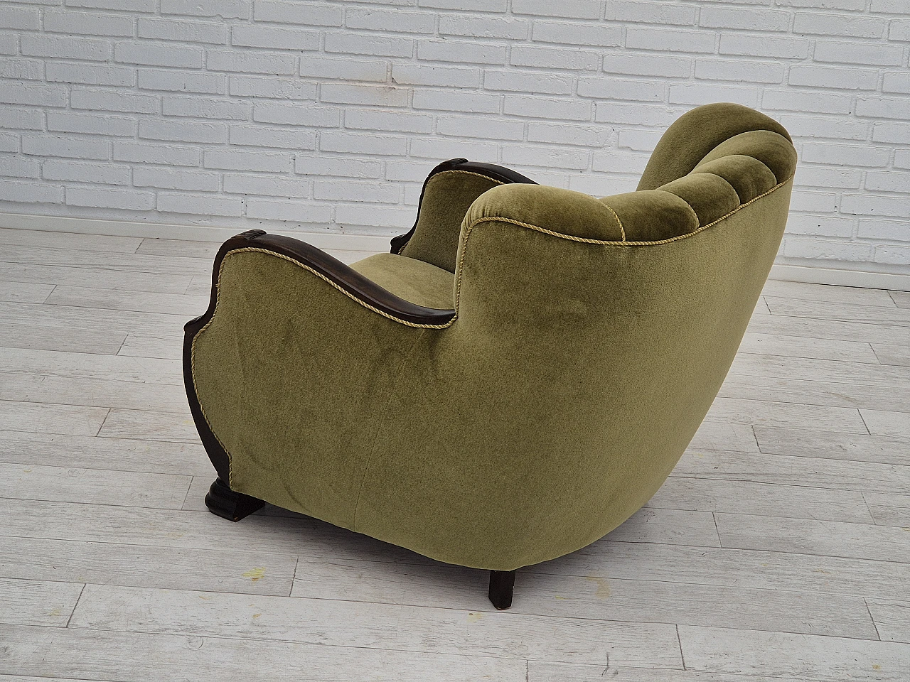 Danish green velvet and oak armchair, 1950s 6