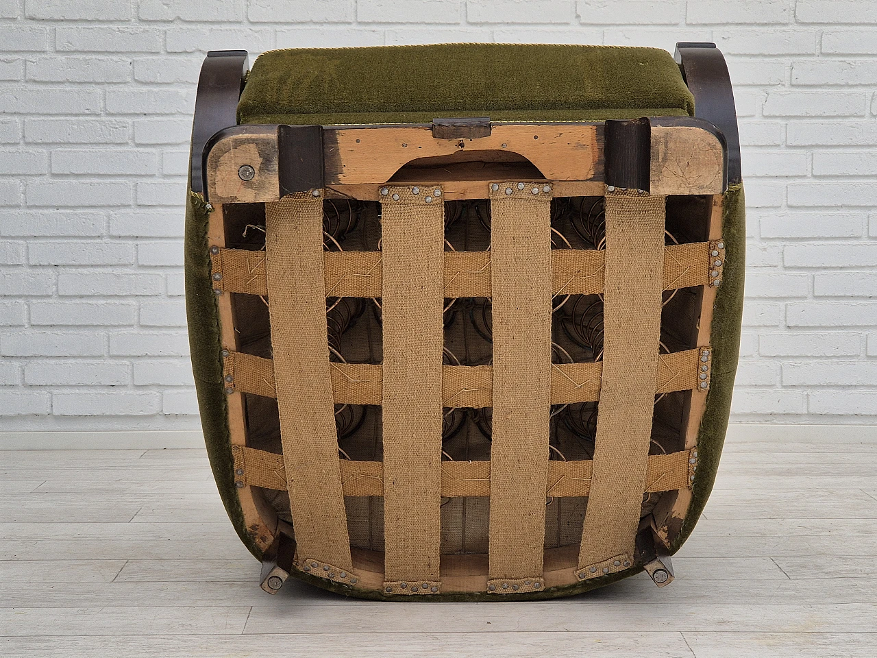 Danish green velvet and oak armchair, 1950s 7