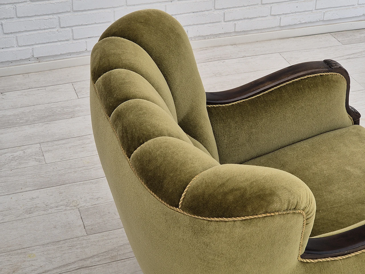 Danish green velvet and oak armchair, 1950s 9