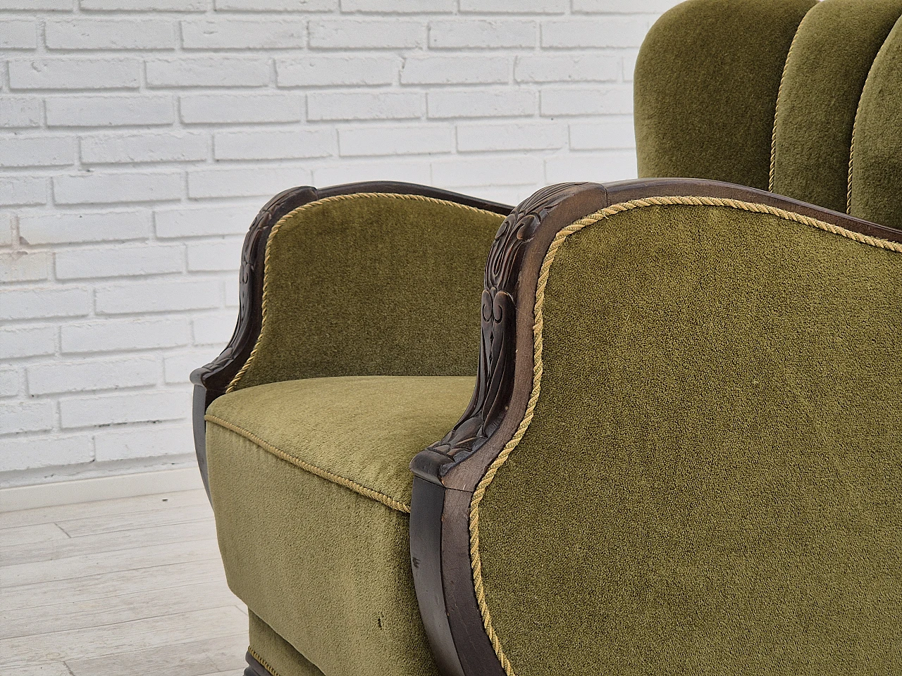 Danish green velvet and oak armchair, 1950s 11