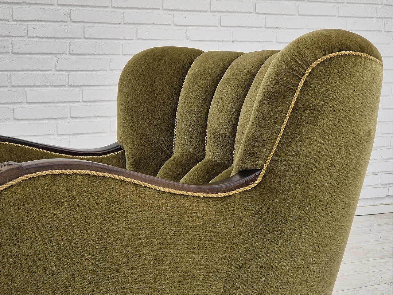 Danish green velvet and oak armchair, 1950s 12