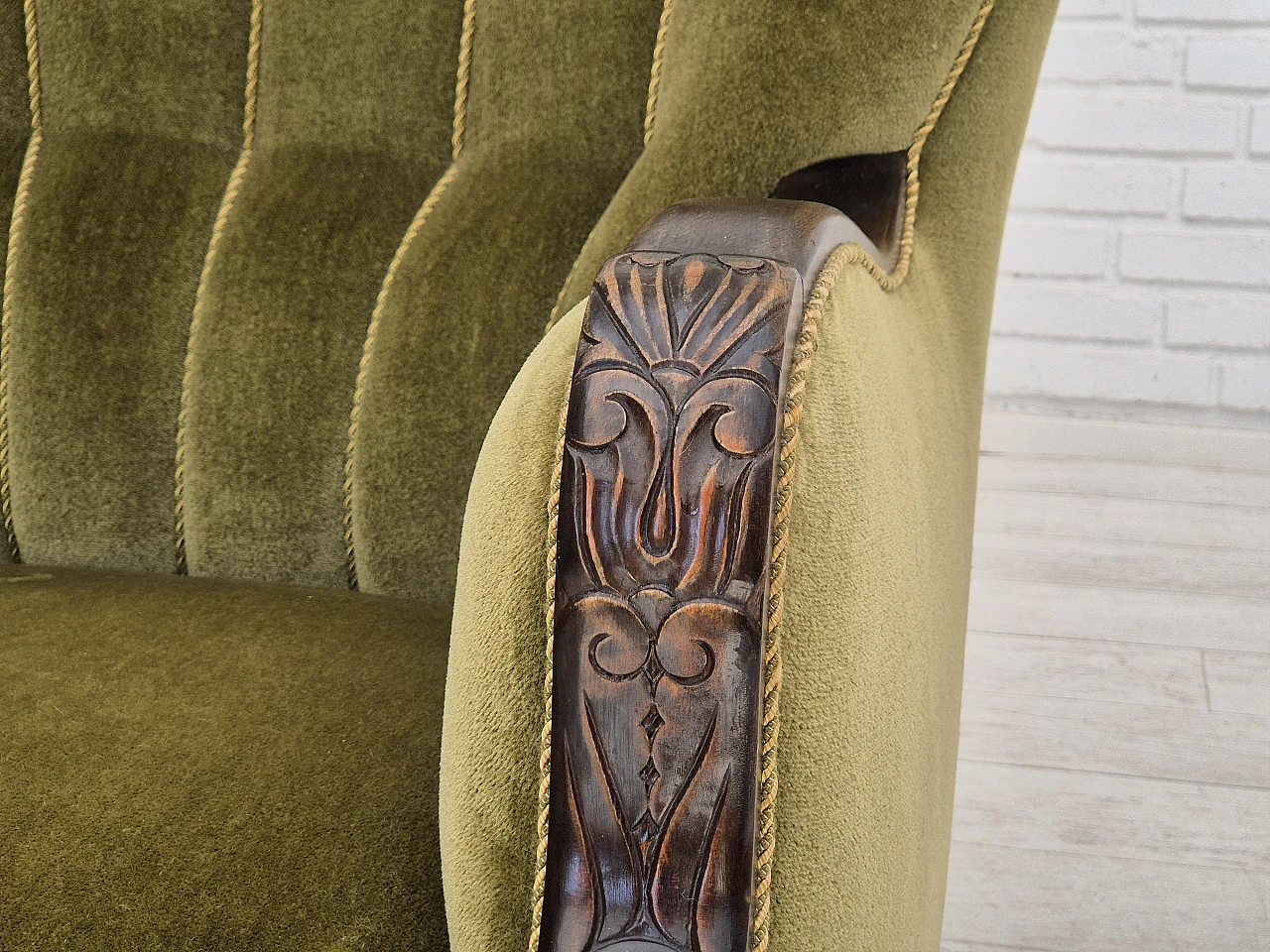 Danish green velvet and oak armchair, 1950s 13