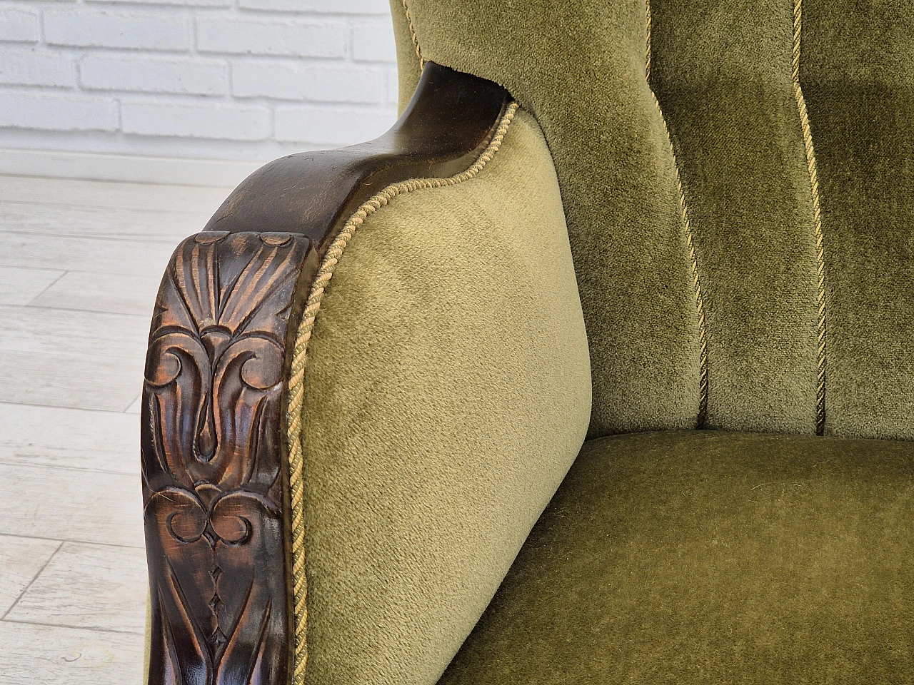 Danish green velvet and oak armchair, 1950s 14
