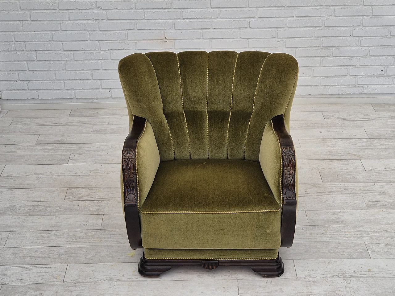 Danish green velvet and oak armchair, 1950s 15