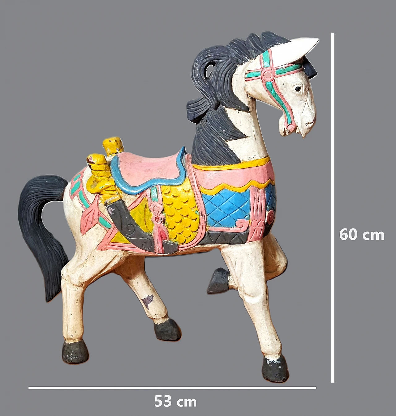 Horse, Indian hand-painted teak sculpture, early 20th century 2