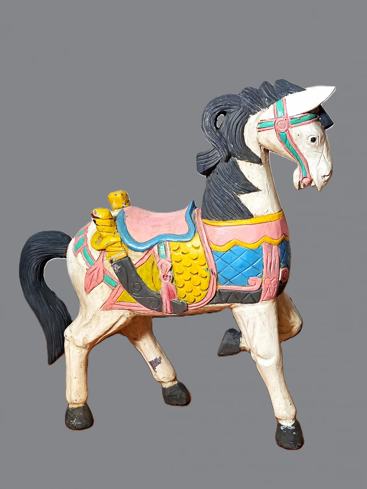 Horse, Indian hand-painted teak sculpture, early 20th century 3